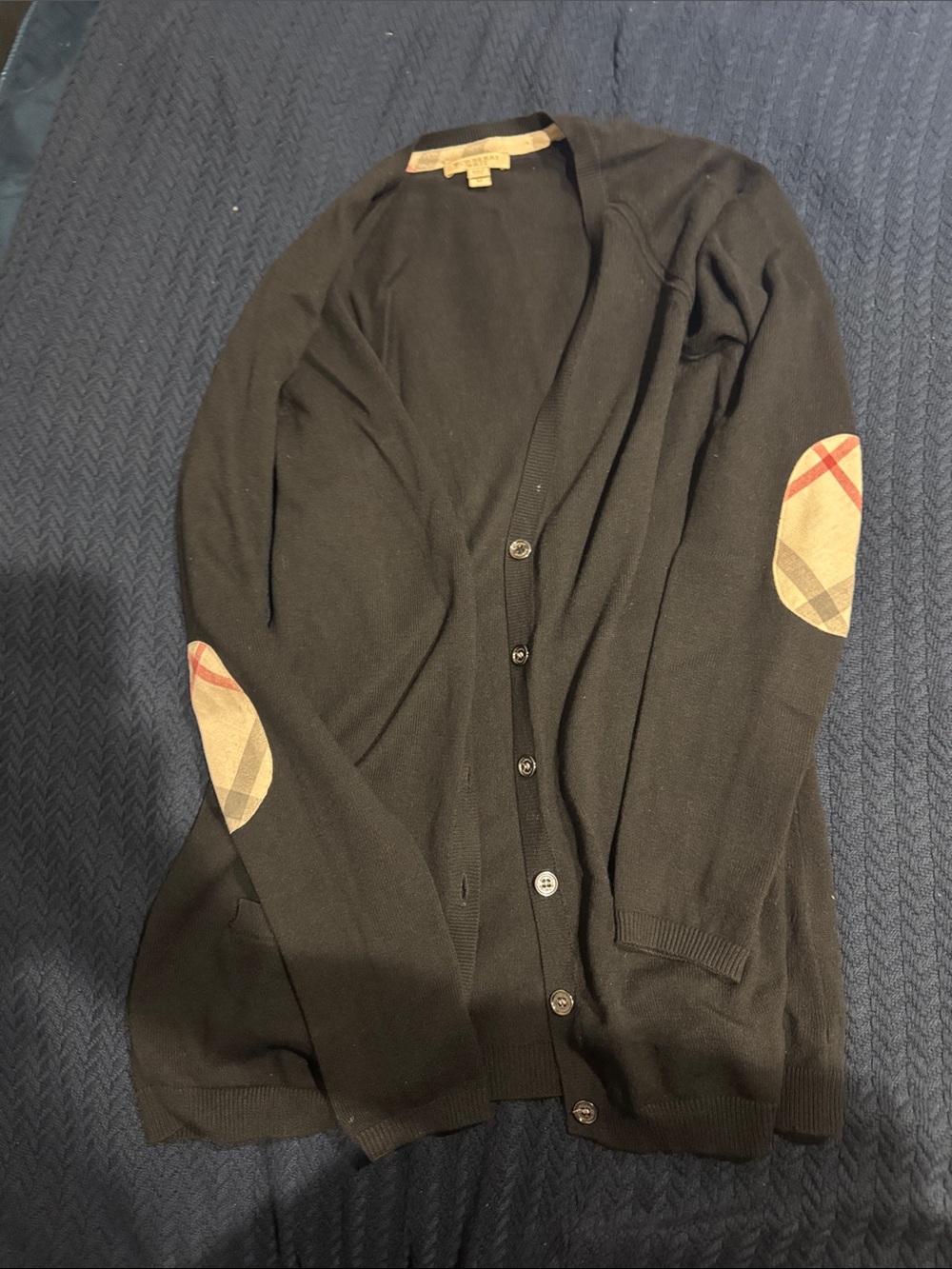 Burberry Black Cardigan with Signature Check Elbow Patches